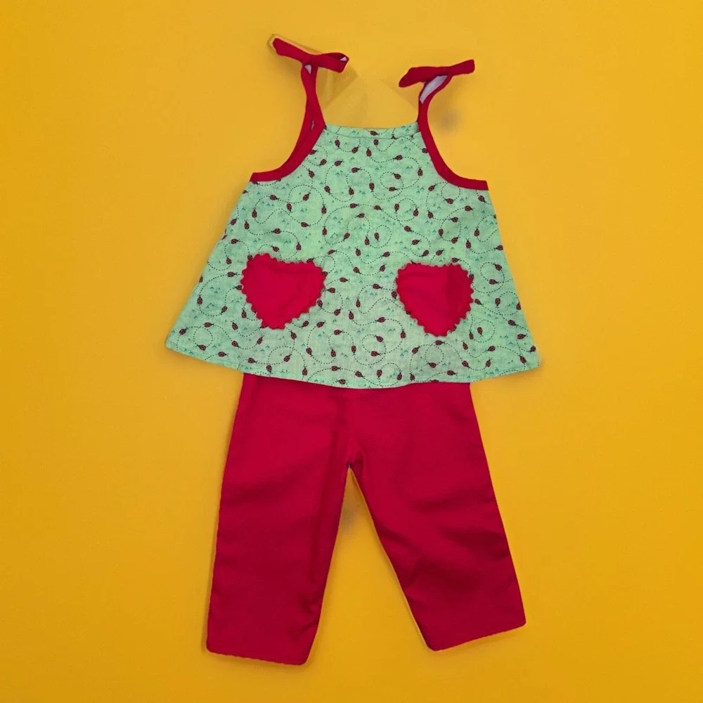 VTG 2000 Handmade Ladybug Tank Pinafore and Pants 2pc Outfit Toddler Girls 2T-3T